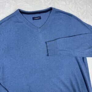 Croft & Barrow Blue Men's Medium V-Neck Long Sleeve Soft Pullover Sweater Cotton